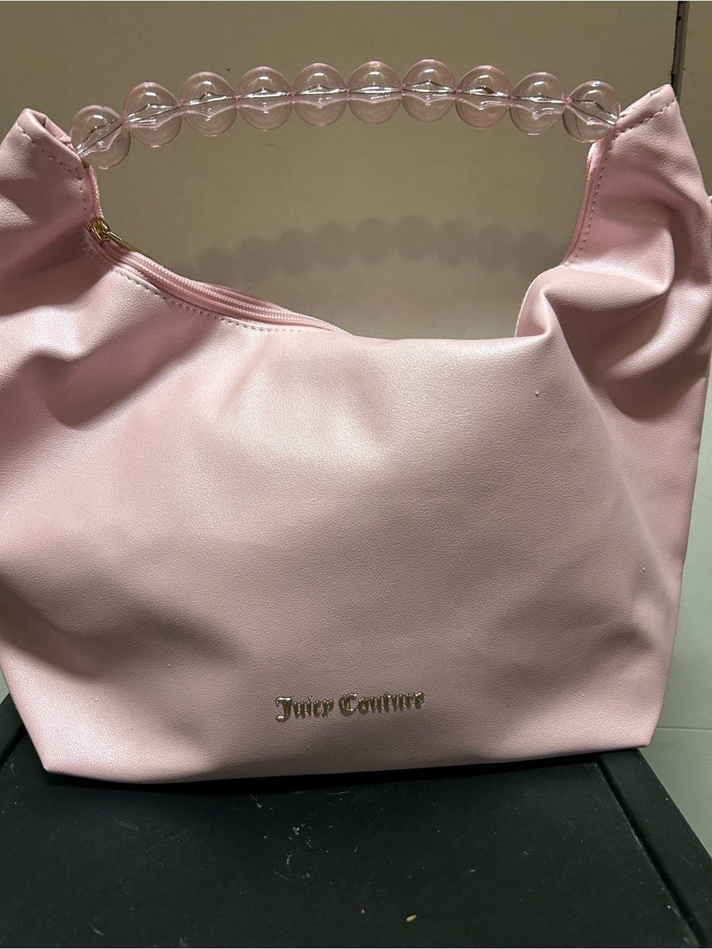 Juicy Couture Light Pink Shoulder Bag with Clear Beaded Handle